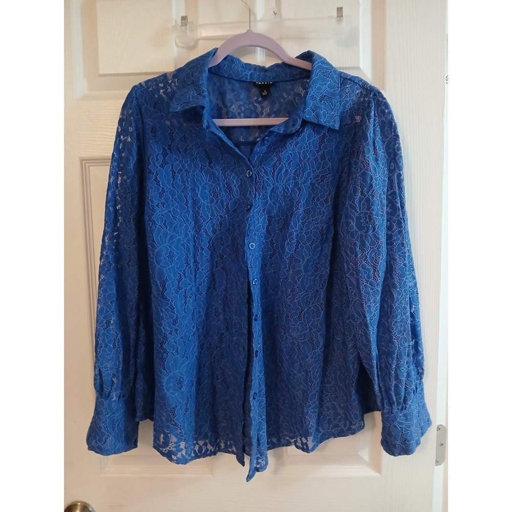 Women's Torrid Madison Blue Lace Button Up Long Sleeve Shirt Plus Size 1 Collar